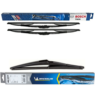 Bosch Twin - Specific Fit & Michelin Rear Screen Wiper - Triple Pack