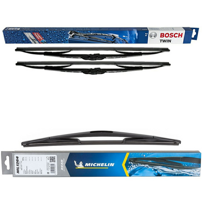 Bosch Twin - Specific Fit & Michelin Rear Screen Wiper - Triple Pack